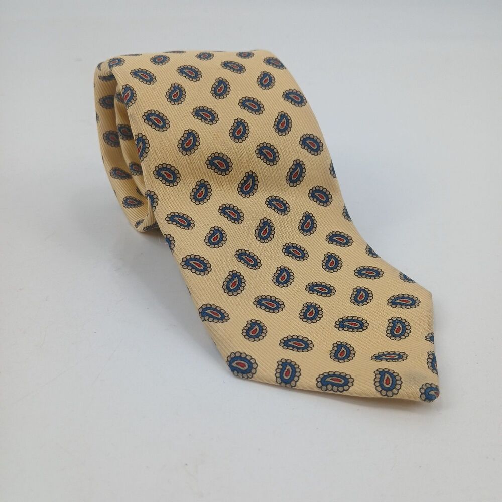 Robert Talbott for Andrisen Morton Silk Tie Paisley Yellow Blue Red Necktie